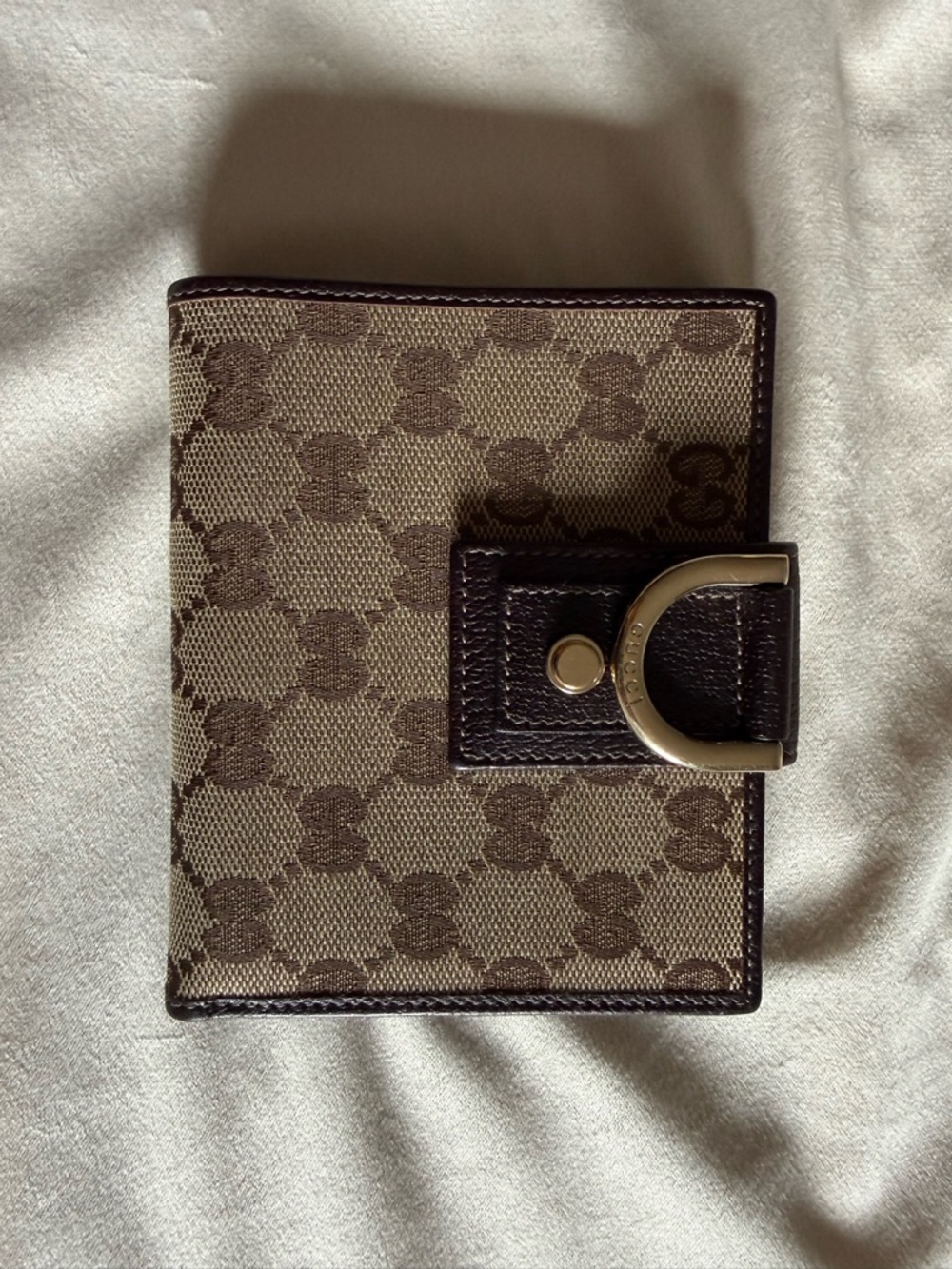 Gucci Beige/Brown Monogram Leather-Trim Wallet